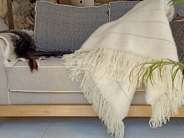 Moroccan Wool Throw Blanket With Braided Fringes - Hand Woven Organic Made By Berber Weavers Handmade Sofa Couch - image 1