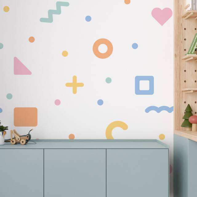 Geometric Shapes Wall Stickers - Abstract Shape Decal For Kids Bedroom, Playroom, Nursery Fabric Pastel Mural - image 1
