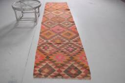 2.9x10.6 Ft Area Rugs, , Vintage Rug, Herki Orange Floor Rugs For Bedroom, Turkish Antique Handmade Kitchen - thumbnail 1