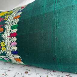 Vintage Silk Lumbar Pillow Cover Handwoven Ethnic Textile - 16 X 32 Inches - thumbnail 4