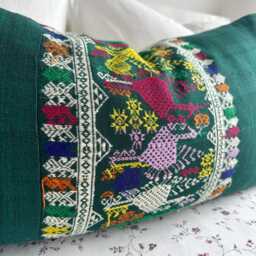 Vintage Silk Lumbar Pillow Cover Handwoven Ethnic Textile - 16 X 32 Inches - thumbnail 3