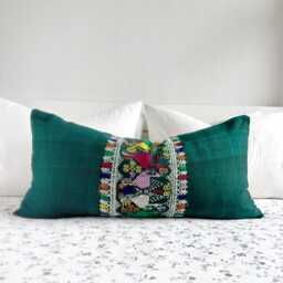 Vintage Silk Lumbar Pillow Cover Handwoven Ethnic Textile - 16 X 32 Inches - thumbnail 2