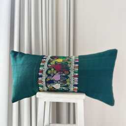 Vintage Silk Lumbar Pillow Cover Handwoven Ethnic Textile - 16 X 32 Inches - thumbnail 1