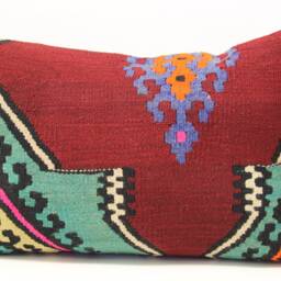 Turkish Kilim Lumbar Pillow Cover - 16x24 Inch, Wool & Cotton - thumbnail 2