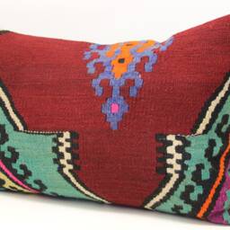 Turkish Kilim Lumbar Pillow Cover - 16x24 Inch, Wool & Cotton - thumbnail 3