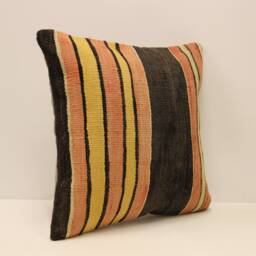 Ethnic Kilim Pillow, 18x18 Turkish Vintage Kilim, Handmade Carpet Throw Cushion Cover, Cotton Pillow 4K4Bf-671 - thumbnail 2
