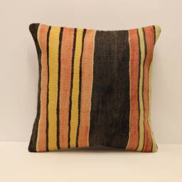 Ethnic Kilim Pillow, 18x18 Turkish Vintage Kilim, Handmade Carpet Throw Cushion Cover, Cotton Pillow 4K4Bf-671 - thumbnail 1