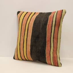 Ethnic Kilim Pillow, 18x18 Turkish Vintage Kilim, Handmade Carpet Throw Cushion Cover, Cotton Pillow 4K4Bf-671 - thumbnail 3