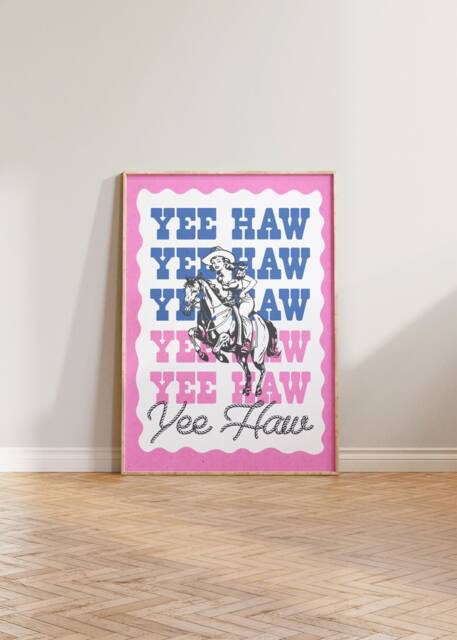 Cowgirl Print, Yee Haw Print Poster, Western Wall Art, Wild West Retro Vintage Decor, Colourful Art - image 1