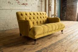 2 Seater Mustard Velvet Fabric Chesterfield Sofa, Handmade - thumbnail 1