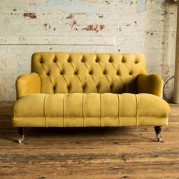 2 Seater Mustard Velvet Fabric Chesterfield Sofa, Handmade - thumbnail 2