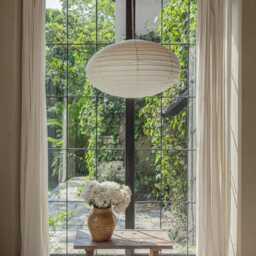 Off-White Linen Oval Pendant Light Dome Handmade Ceiling Lamp Shade - Modern Farmhouse Boho Decor - thumbnail 2