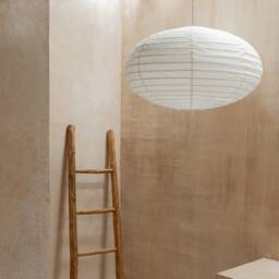 Off-White Linen Oval Pendant Light Dome Handmade Ceiling Lamp Shade - Modern Farmhouse Boho Decor - thumbnail 3