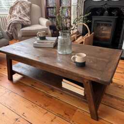 Rustic Coffee Table - Handmade Reclaimed Wood Farmhouse Style Glenfield - thumbnail 2