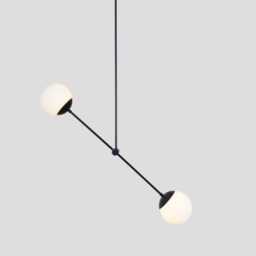 Mid Century Sputnik Chandelier - Black Brass Finish, Glass Globes - thumbnail 2