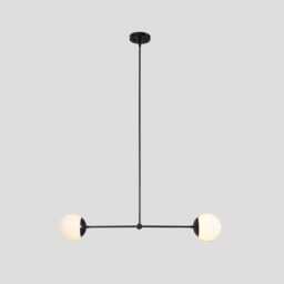 Mid Century Sputnik Chandelier - Black Brass Finish, Glass Globes - thumbnail 1