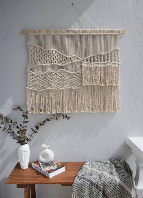 Large Macrame Wall Hanging - Boho Woven Wool Tapestry Handmade Fiber Art Decor Neutral For Farmhouse Modern Rug - image 1