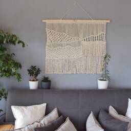 Large Macrame Wall Hanging - Boho Woven Wool Tapestry Handmade Fiber Art Decor Neutral For Farmhouse Modern Rug - thumbnail 3