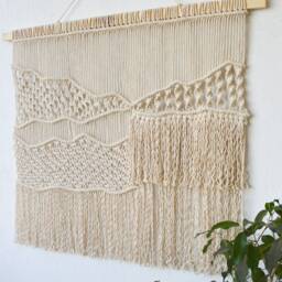 Large Macrame Wall Hanging - Boho Woven Wool Tapestry Handmade Fiber Art Decor Neutral For Farmhouse Modern Rug - thumbnail 4