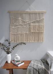 Large Macrame Wall Hanging - Boho Woven Wool Tapestry Handmade Fiber Art Decor Neutral For Farmhouse Modern Rug