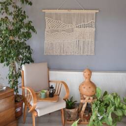 Large Macrame Wall Hanging - Boho Woven Wool Tapestry Handmade Fiber Art Decor Neutral For Farmhouse Modern Rug - thumbnail 2
