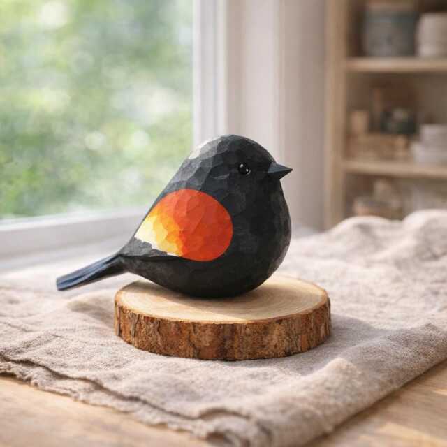 Handcrafted Wooden Robin Bird Figurine - Decor Whimsical Ornament Desk Shelf Gift For Lovers - image 1