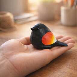 Handcrafted Wooden Robin Bird Figurine - Decor Whimsical Ornament Desk Shelf Gift For Lovers - thumbnail 3