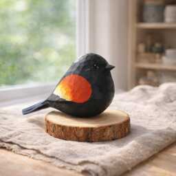 Handcrafted Wooden Robin Bird Figurine - Decor Whimsical Ornament Desk Shelf Gift For Lovers - thumbnail 1