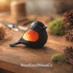 Handcrafted Wooden Robin Bird Figurine - Decor Whimsical Ornament Desk Shelf Gift For Lovers - thumbnail 2