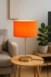 Hand Made Tangerine Orange Cotton Drum Lampshade - thumbnail 1