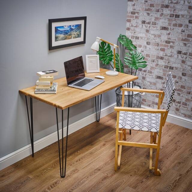 Rowlands Industrial Desk - Minimal Wooden Desk With Hairpin Legs, Work From Home Rustic Desk/Office Furniture -Without Monitor Shelf - image 1