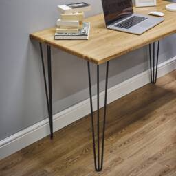 Rowlands Industrial Desk - Minimal Wooden Desk With Hairpin Legs, Work From Home Rustic Desk/Office Furniture -Without Monitor Shelf - thumbnail 2