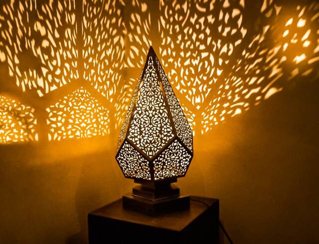 Handmade Lamp Table, Moroccan Style Brass Bedside Or Desk Table With Night Light Function For The Bedroom, Morocco Lamp Home Deco - image 1