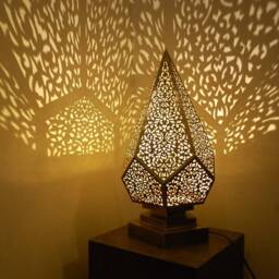 Handmade Lamp Table, Moroccan Style Brass Bedside Or Desk Table With Night Light Function For The Bedroom, Morocco Lamp Home Deco - thumbnail 3