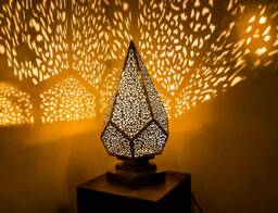 Handmade Lamp Table, Moroccan Style Brass Bedside Or Desk Table With Night Light Function For The Bedroom, Morocco Lamp Home Deco