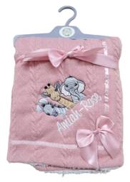Personalised Safari Elephant Zebra Giraffe Embroidered Cable Wrap W/Large Bow Baby Blankets 90cm 5 Colors Super Soft New - thumbnail 1