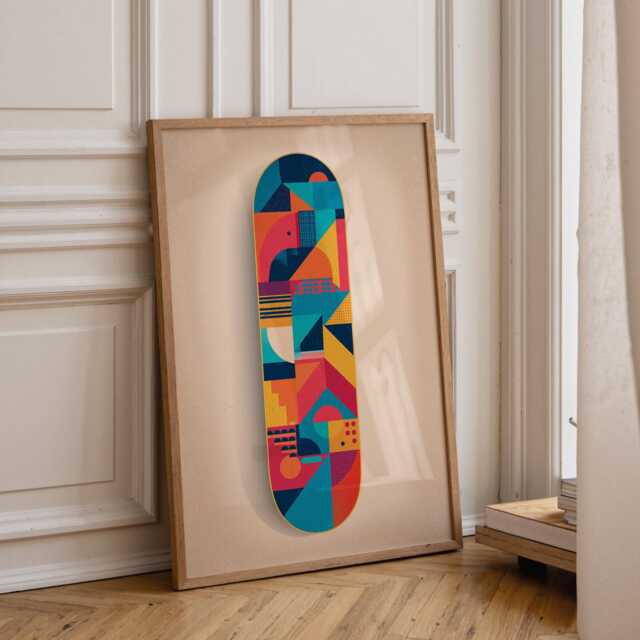 Geometric Skateboard Art Print Mid-Century Modern Skate Deck D??cor Colourful Abstract Wall Retro Shape Pattern Illustration - image 1