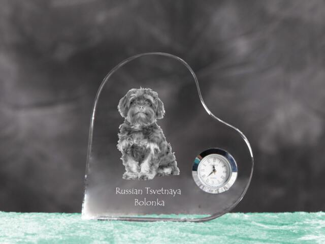 Bolonka - Crystal Clock in The Shape Of A Heart With Image Pure-Bred Dog - image 1