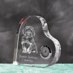 Bolonka - Crystal Clock in The Shape Of A Heart With Image Pure-Bred Dog - thumbnail 2