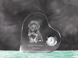 Bolonka - Crystal Clock in The Shape Of A Heart With Image Pure-Bred Dog - thumbnail 1