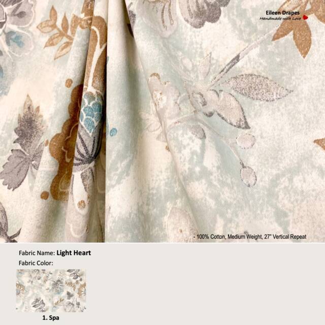 Light Heart Color Spa Watercolor Floral Flower Blue Cotton Curtain, Valance Extra Wide, Pleated, Lined Drapery Panel Offered As Upgrades - image 1