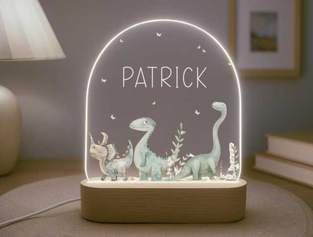 Personalised Children's Dinosaur Night Light - Led Lamp Kid's Decor Boy Girl Gift For Birthday Name Sign Bedroom Nursery - image 1