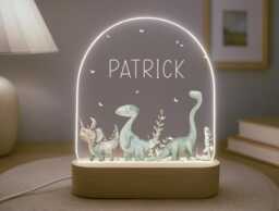 Personalised Children's Dinosaur Night Light - Led Lamp Kid's Decor Boy Girl Gift For Birthday Name Sign Bedroom Nursery - thumbnail 1