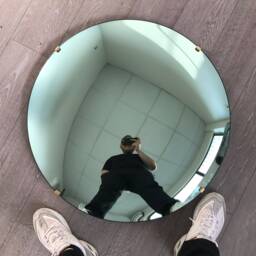 Handcrafted Green Tinted Convex Wall Mirror With Brass Clips - thumbnail 4