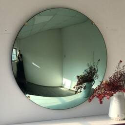 Handcrafted Green Tinted Convex Wall Mirror With Brass Clips - thumbnail 2