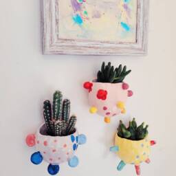 The Colours Of Summer Collection Handmade Ceramic Wall Planters, Succulent Cactus Pot, Hanging Planters. Indoor Outdoor Home Garden - thumbnail 4