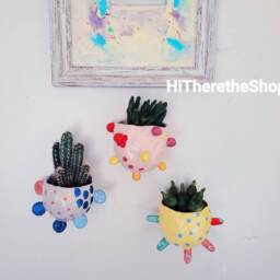 The Colours Of Summer Collection Handmade Ceramic Wall Planters, Succulent Cactus Pot, Hanging Planters. Indoor Outdoor Home Garden - thumbnail 2