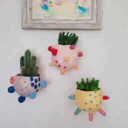 The Colours Of Summer Collection Handmade Ceramic Wall Planters, Succulent Cactus Pot, Hanging Planters. Indoor Outdoor Home Garden - thumbnail 3