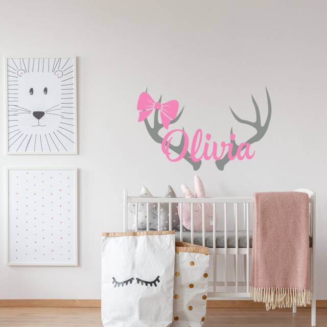 Personalized Deer Antlers Name Wall Decal Girl Nursery Decor Ww38 - image 1
