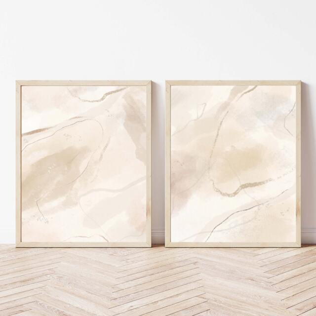 Set Of 2, Modern Wall Art, Neutral Wall Art Modern, Watercolor, Abstract Boho Large Scale Line Art - image 1